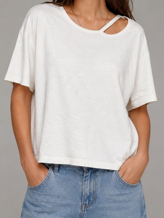 Frame Denim Tops - FRAME Denim Vintage Blanc Asymmetrical Cutout Tee Medium 100% Cotton